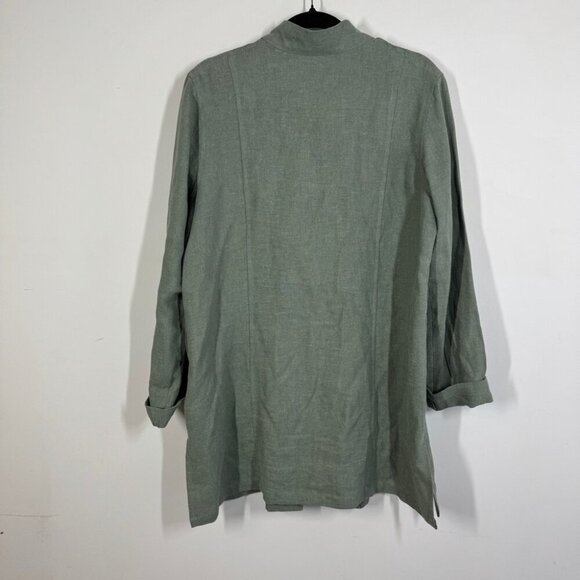 Soft Surroundings Green Ramie Long Tunic Coat Boho Chic Military Jacket Size M - Picture 13 of 16